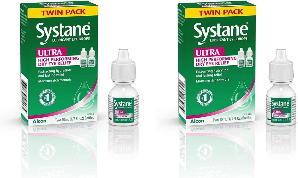 Systane Ultra Lubricant Augentropfen, Künstliche Tränen für trockenes Auge, Twin Pack, 10-mL jedes (Pack von 2)