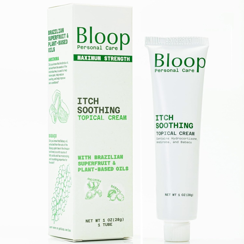Bloop Anorectal Itch beruhigende Creme mit Hydrocortison, Andiroba/Babacu Öle | Max. Stärke für Rapid Itch Relief & Cooling (1oz)