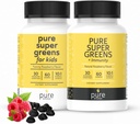 Super Greens Multivitamin Gummis für Kinder und Erwachsene - Immununterstützung und Verdauungsergänzungsmittel - Vitamin A, B, C, E, K - Vegan Chewables mit 30 Superfoods (2 Flaschen, je 60 Zähler)