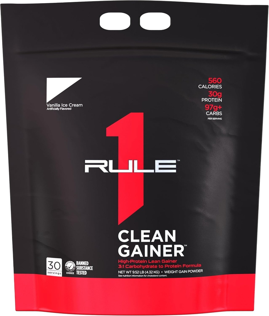 Règle 1 Gaineur propre - Formule de gain de maigre à haute teneur en protéines avec 560 calories, 30g de protéines de plein spectre, plus de 90g de glucides, moins de 6g de gras (30 portions, crème glacée Vanilla)
