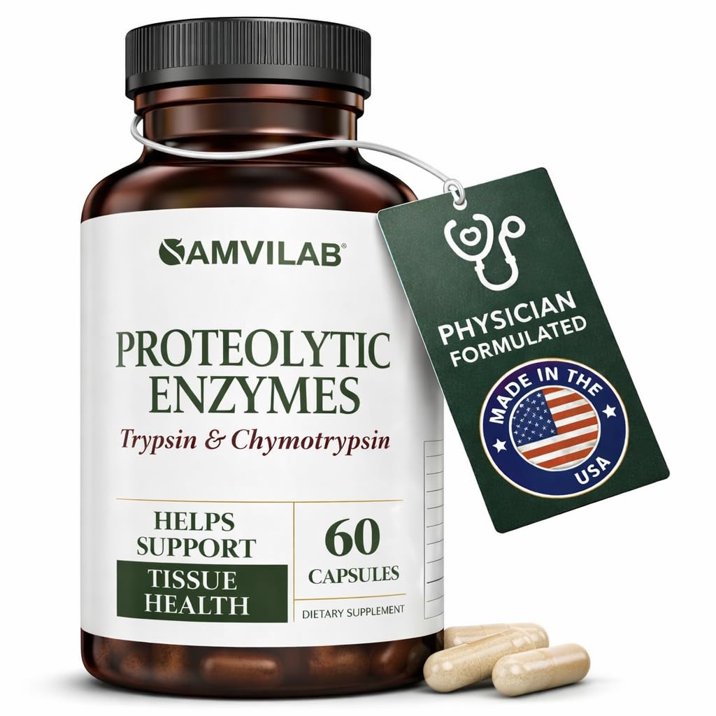 Proteolytische Enzyme - Trypsin & Chymotrypsin - Reduziert Edema & Entzündung aus Gewebeverletzung - Unterstützt Verdauungs-, Gewebe- und Immungesundheit - Erholungs-Boost - Nahrungsergänzung -60 Kapseln