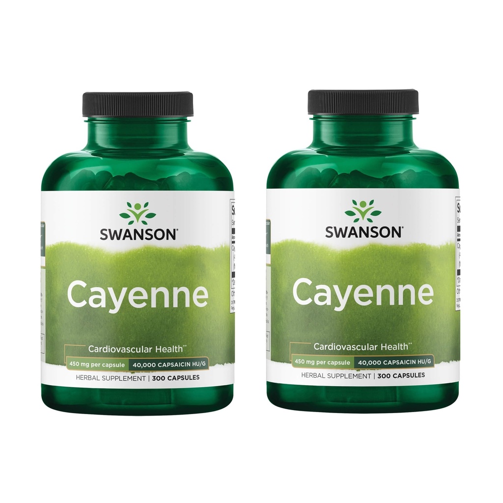 Swanson Cayenne - Kräuterergänzung Förderung Verdauung, Zirkulation & Stoffwechsel Unterstützung - Natürliche Formel Mai Unterstützung Herzgesundheit - (300 Kapseln, 450mg Jeder) (2 Packung)