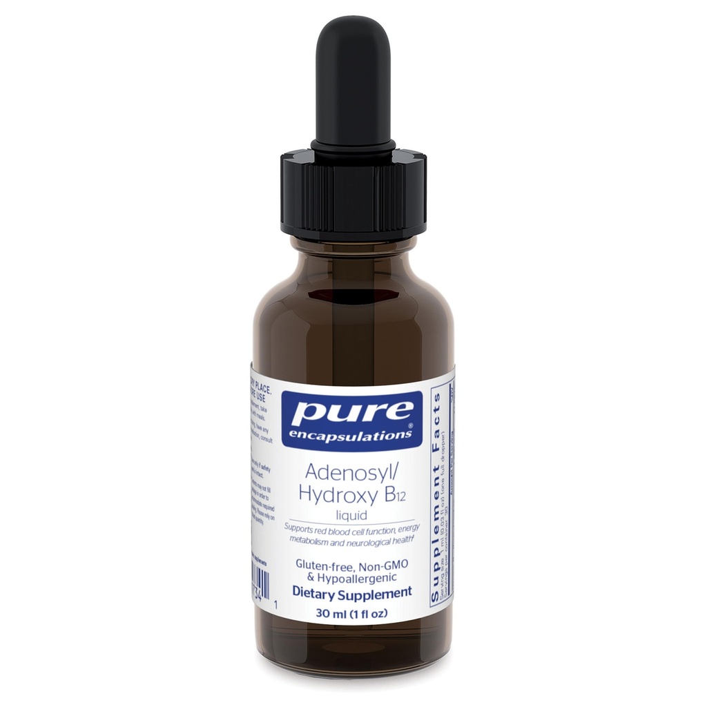 Encapsulations pures Adénosyl/Hydroxy B12 Liquide 30 mL - Soutien au métabolisme énergétique et à la santé neurologique* - pour le soutien du cerveau* - Sans gluten - Vegan - 1 Fl Oz