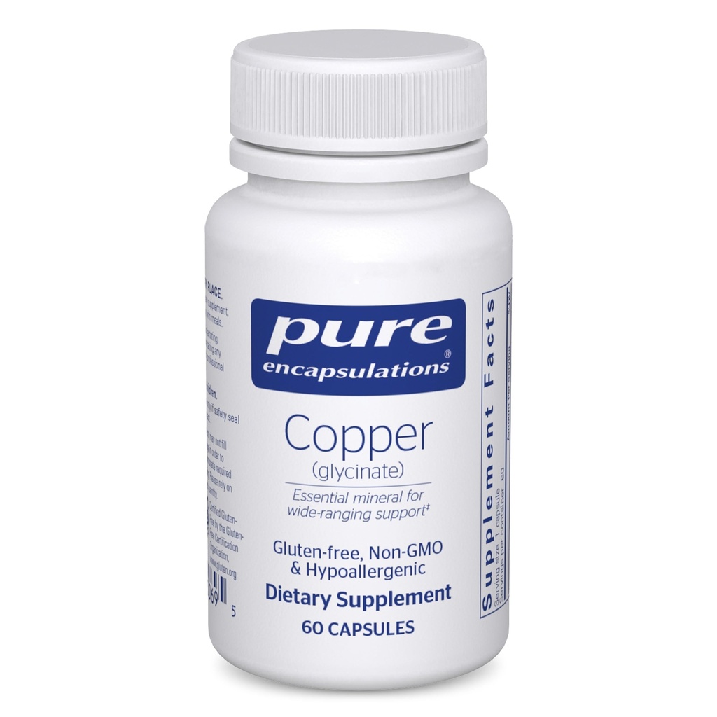 Pure Encapsulations Kupfer Glycinate 60's - 2 mg Kupfer Supplement, Unterstützt Rote Blutzellenbildung* - Aids Energy Metabolism - Non-GMO & Vegan - 60 Kapseln