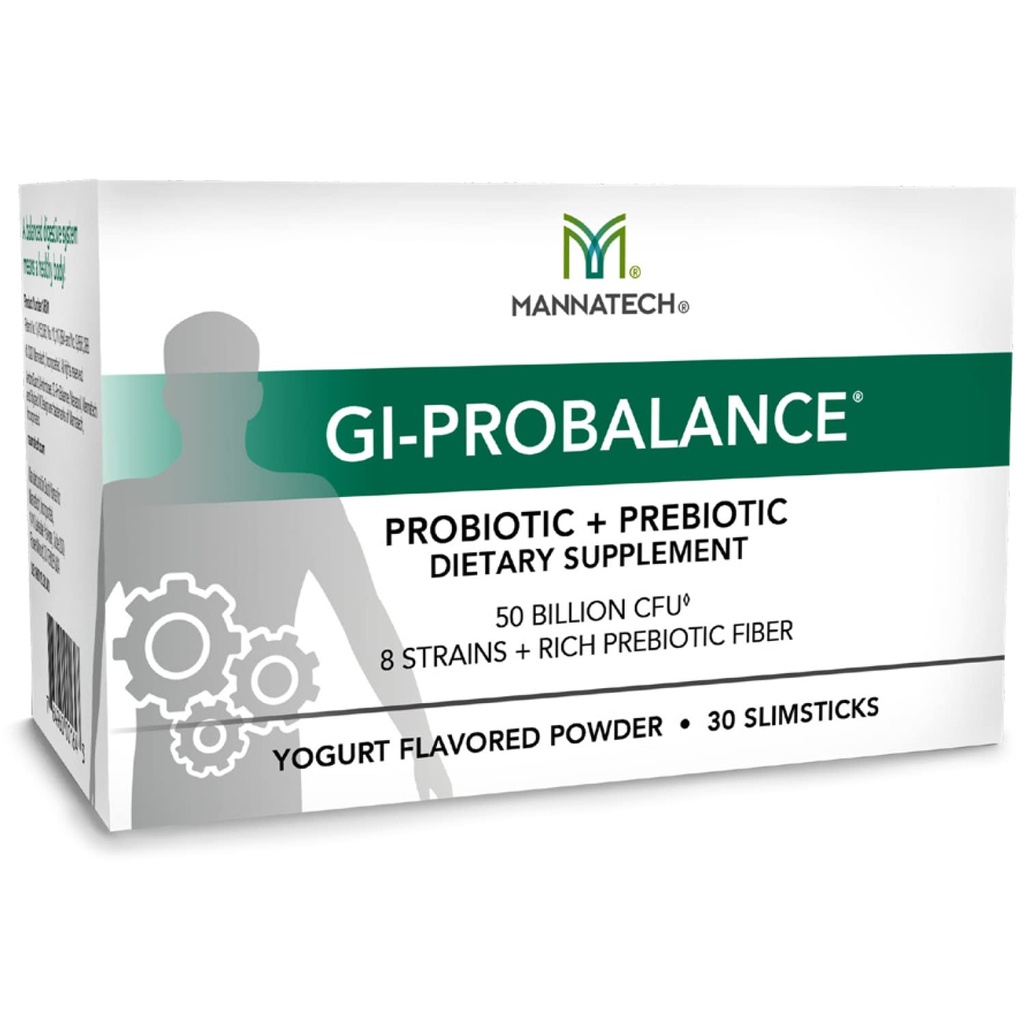 Mannatech Prébiotiques et probiotiques, 30 Sticks, Yogurt Flavor, GI-ProBalance w/MannaBiotic Blend, Pre and Probiotiques Poudre pour Gut Health, avec 8 souches, Riche prébiotique fibre et 50 Million CFU