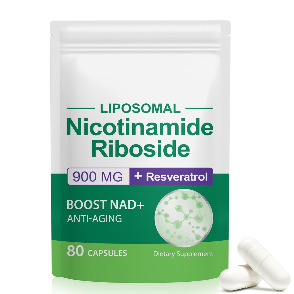 Supplément NAD, NAD+ Résvératrol Riboside NAD+ 900mg, Supplément diététique pour une fonction cellulaire saine, NAD+ Carburants Défense cellulaire et Ccivates Genes Anti-Aging 80 Capsules