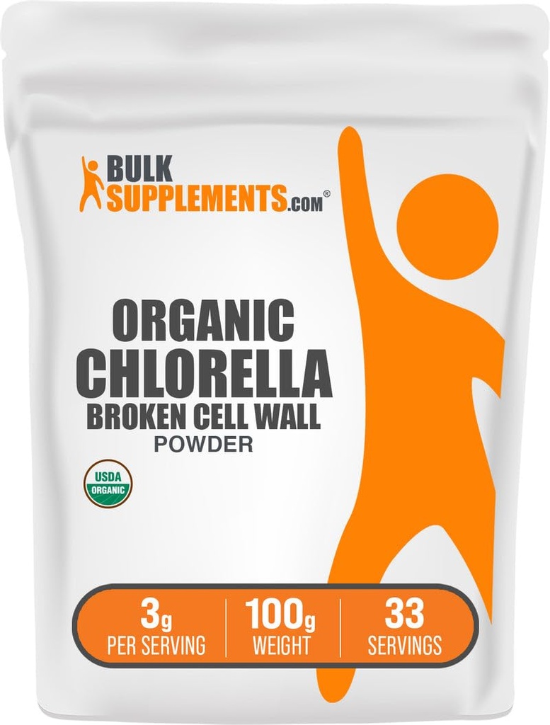 BulkSupplements.com Bio Chlorella Pulver - Gebrochene Zellwand, grünes Superfood-Pulver, Chlorella-Ergänzung - Glutenfrei, 3g pro Servierung, 100g (3,5 oz) (Pack von 1)