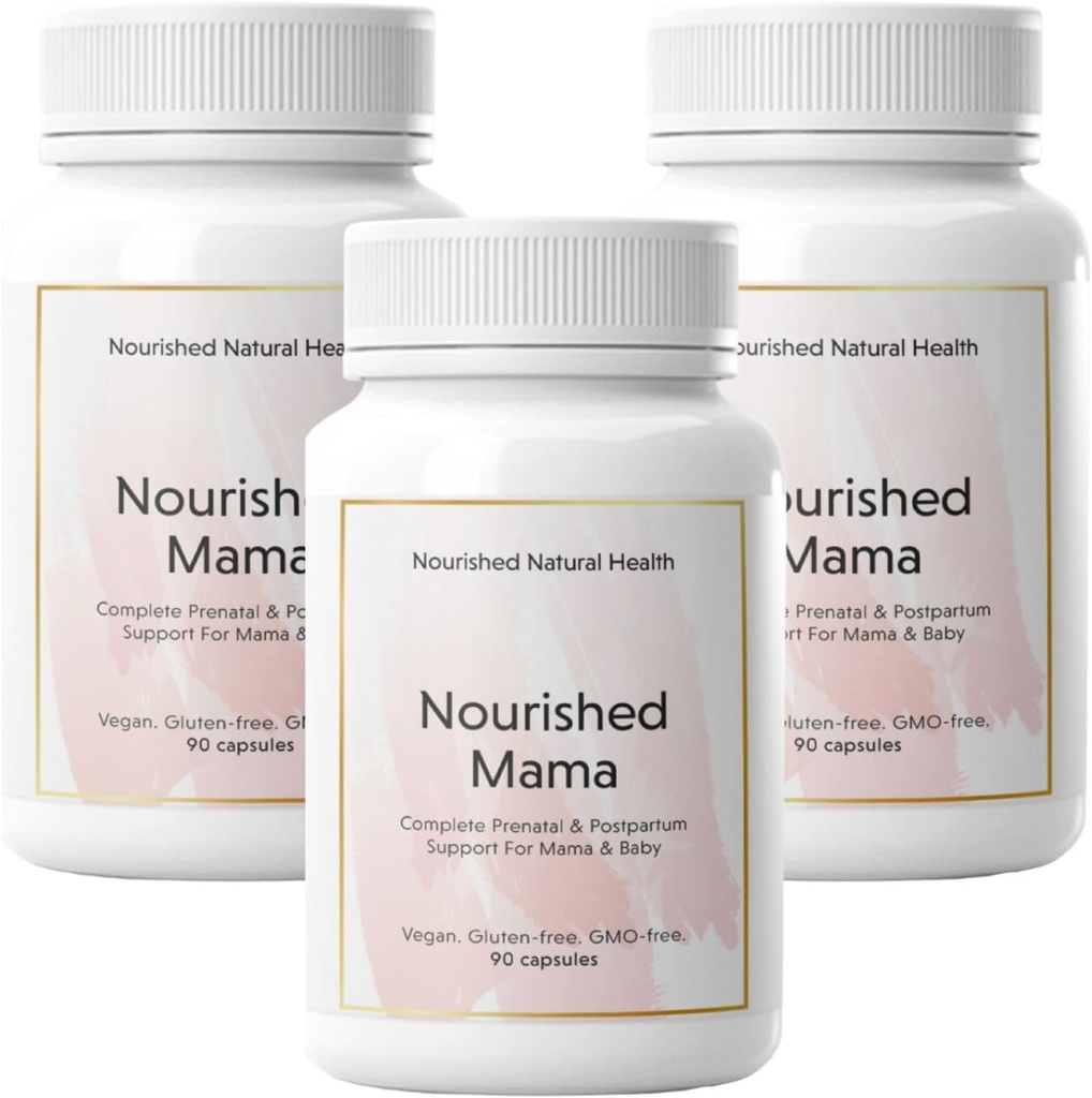 Nourished Mama Prenatal Multi Vitamin - Vegan Multivitamin für Preconception, Pregnancy, Postpartum und Stillunterstützung - Iron-Free mit methyliertem Folate & High Dose Choline - 270 Kapseln