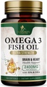 Omega 3 Fischöl-Ergänzungen 2400 mg - Dreifache Stärke Omega3 - EPA & DHA mit essentiellen Fettsäuren - Natürliche Immun-, Gehirn- und Herzgesundheitsunterstützung - Burpless, Lemon Flavor, Wild Caught - 120 Softgels