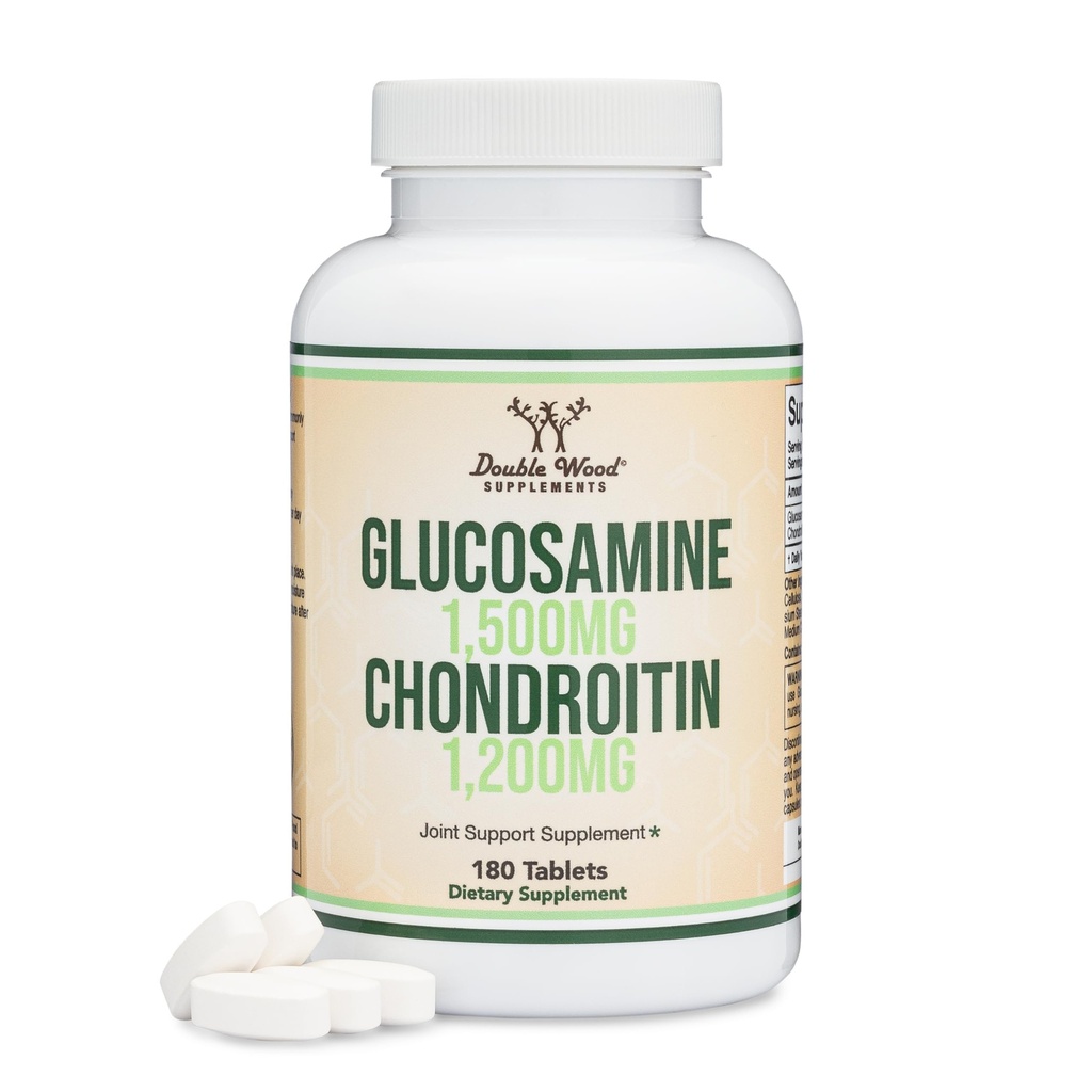 Glucosamin Chondroitin Triple Strength (1.500mg Glucosamine Sulfat, 1.200mg Chondroitin) 180 Tabletten, Zweimonatige Versorgung (Joint Support Supplement) Glutenfrei, Non-GMO von Double Wood