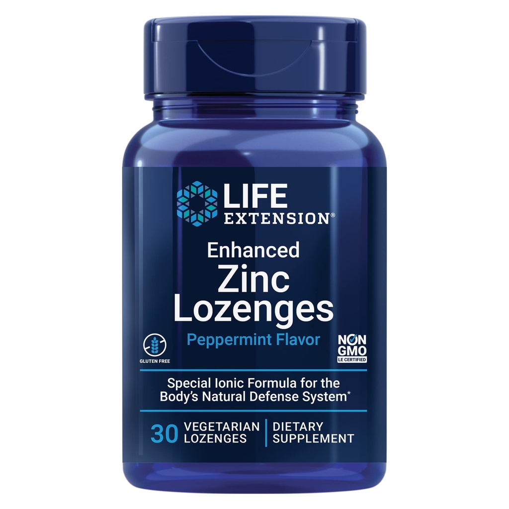 Durée de vie améliorée Zinc Lozenges, acétate de zinc, support immunitaire optimal, réponse immunitaire forte, zinc ionique, non-OGM, sans gluten, végétarien, 30 losanges