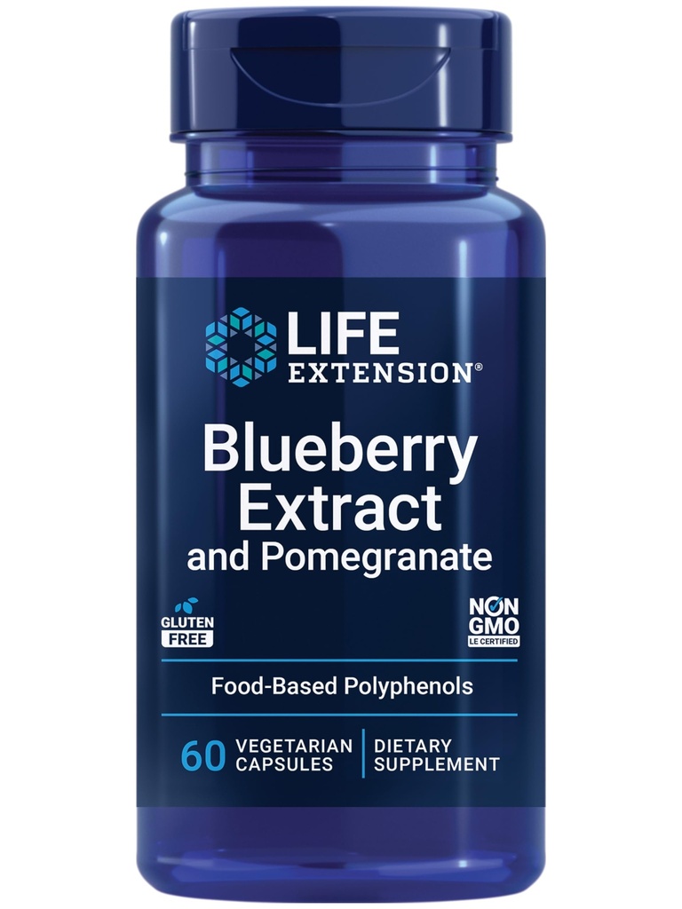 Life Extension Blueberry Extract and Pomegranate, arterial Health Support, Antioxidantien Defense, Gluten-Free, Non-GMO, Vegetarisch, 60 vegetarische Kapseln