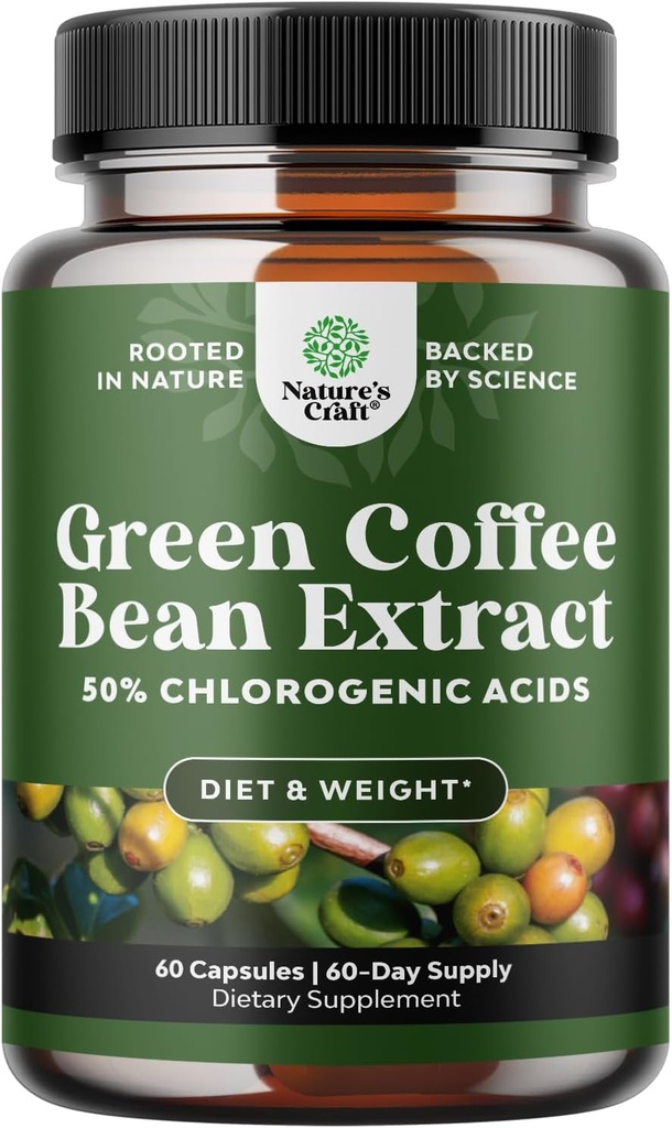 Pure Green Coffee Bean Extract for Weight Loss Pills - Dietary Supplement to Burn Fat Curb Appetite and Boost Metabolism for Men and Women - Contains Antioxidants to Detox and Cleanse - 750mg Capsules