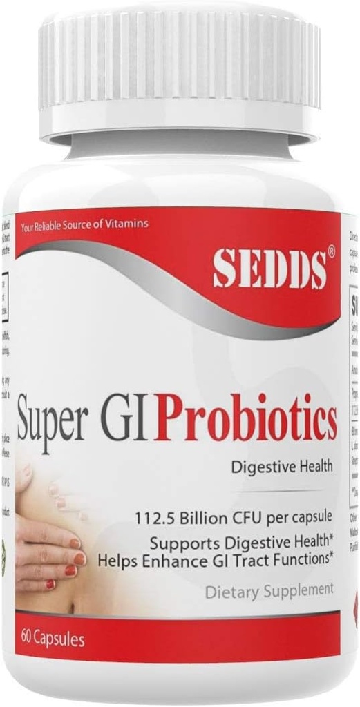 Super GI Probiotics 112.5 Billion CFU pro Servieren unterstützt Verdauungsgesundheit & Mai Relieve Gastrointestinal Distress | Höchste Potenz 8 Strain Formel | 60 Kapseln