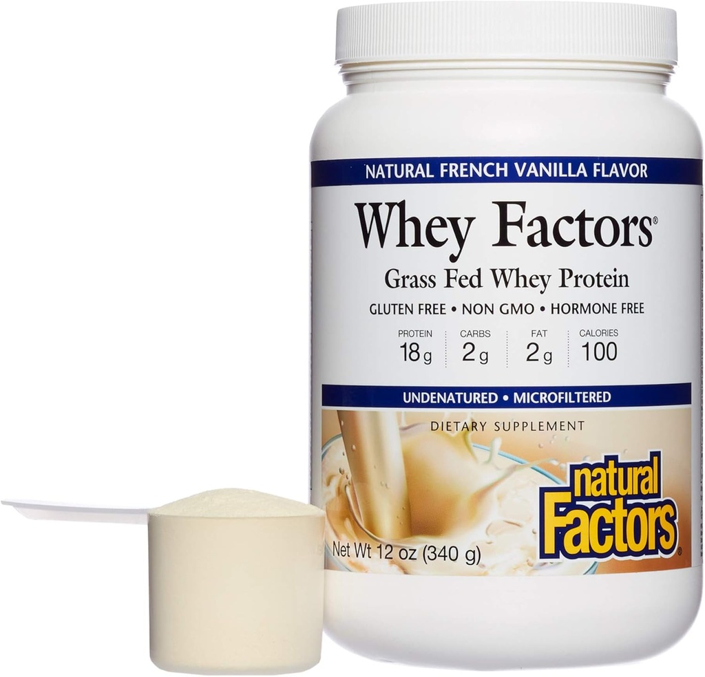 Hey Factors von natürlichen Faktoren, Gras Fed Whey Protein Konzentrat, Aids Muskelentwicklung und Immungesundheit, Französisch Vanille, 12 Oz