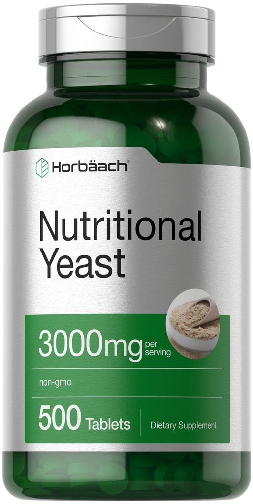 Comprimés de levure alimentaire Horbaach 3000mg de 500 Nombre avec B12, B1, B2 et Niacin.