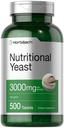 Comprimés de levure alimentaire Horbaach 3000mg de 500 Nombre avec B12, B1, B2 et Niacin.