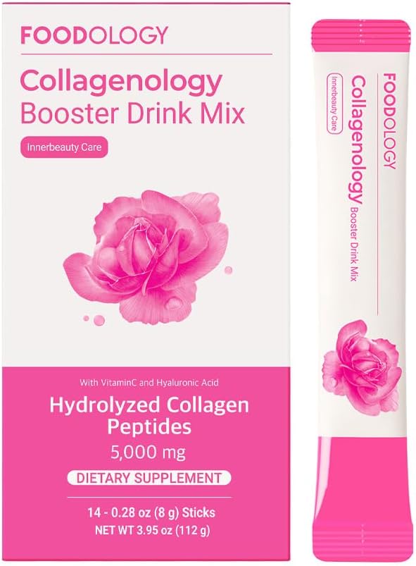 FOODOLOGY Collagenology Booster Drink Mix (Pack von 1, 14 Tagen) - Hautelastizität, Kollagensynthese, Hydration. Hydrolysierte Peptide, Biotin, Vitamine.