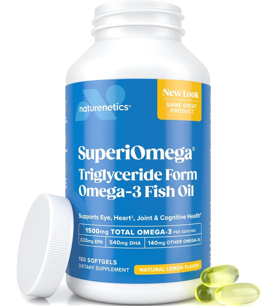 Triglycerid Omega 3 Fischöl – High EPA & DHA für Auge, Gelenk, Herz &amp; Gehirn Unterstützung – Omega-3 Fettsäuren - Lemon Flavor – 180 Softgels – 90 Tage Versorgung