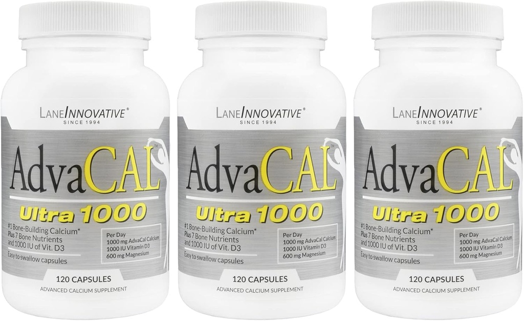 Lane Innovative - AdvaCAL Ultra 1000, Bone-Building Calcium*, einschließlich Vitamin D3 und Magnesium, einfache Absorption (120 Servierungen) | Paket von 3