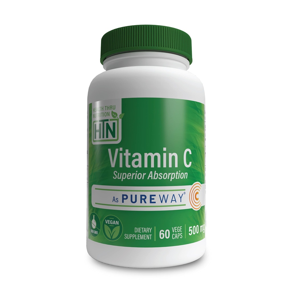 Gesundheit Thru Nutrition Vitamin-C 500mg als PureWay-C 60 Vegecaps Superior Absorption | Gesunde Immunfunktion und Collagen Unterstützung | 3. Partei getestet | Vegan, Non-GMO und Gluten frei