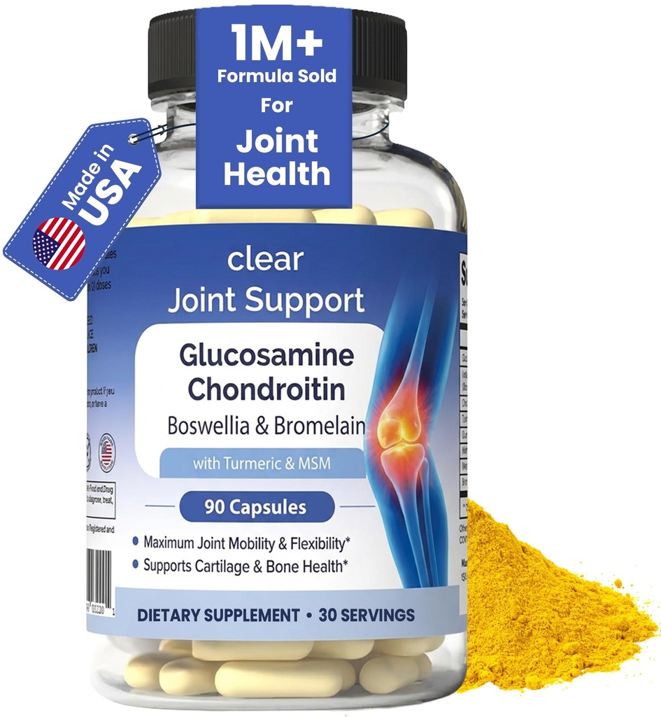 Glucosamin Chondroitin MSM mit Turmeric & Boswellia 90 Kapseln | 8-in-1 Joint Support Supplement for Flexibility & Mobility | Joint Supplement for Men & Women – Support Back, Knie, Hips & Joints