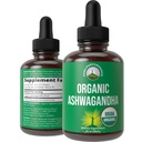 Ashwagandha Liquid Drops. USDA Organic Vegan Supplement. Extra Stärke Ashwagandha Wurzelextrakt für Frauen, Männer, Kinder. mit Adaptogenen. Zero Sugar, Organic, Glutenfreie Tinktur Ergänzungen.