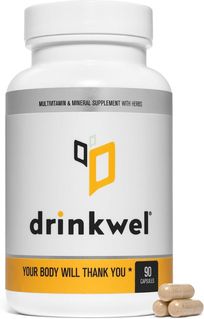 drinkwel for Better Mornings - Supplément multivitamine Premium - Soutien du foie et immunitaire- Thistle de lait, vitamine C, zinc, magnésium - 30 Compte - Bouteille unique