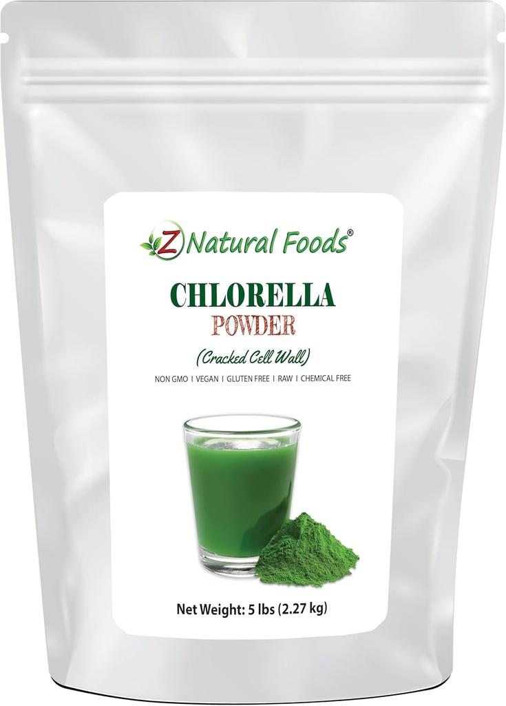 Z Natural Foods Chlorella Powder, Cracked Cell Wall Plant Protein, Blue Green Algae Superfood Powder, Perfekt für Glatteien, Getränke, Rezepte, Roh, Non GMO, Glutenfrei, Vegan, 5 lbs