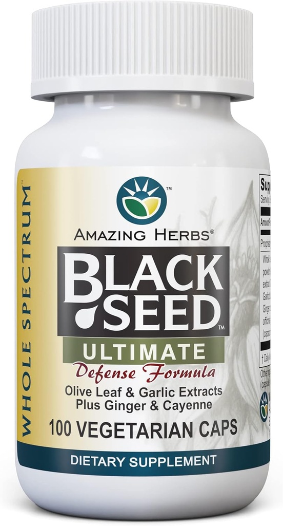 Erstaunliche Kräuter ganz Spectrum Schwarz Seed Ultimate, Vegetarische Kapseln - Olive Blatt & Knoblauch Extrakte Plus Ginger & Cayenne, Glutenfrei, Non GMO, Vegan - 100 Count