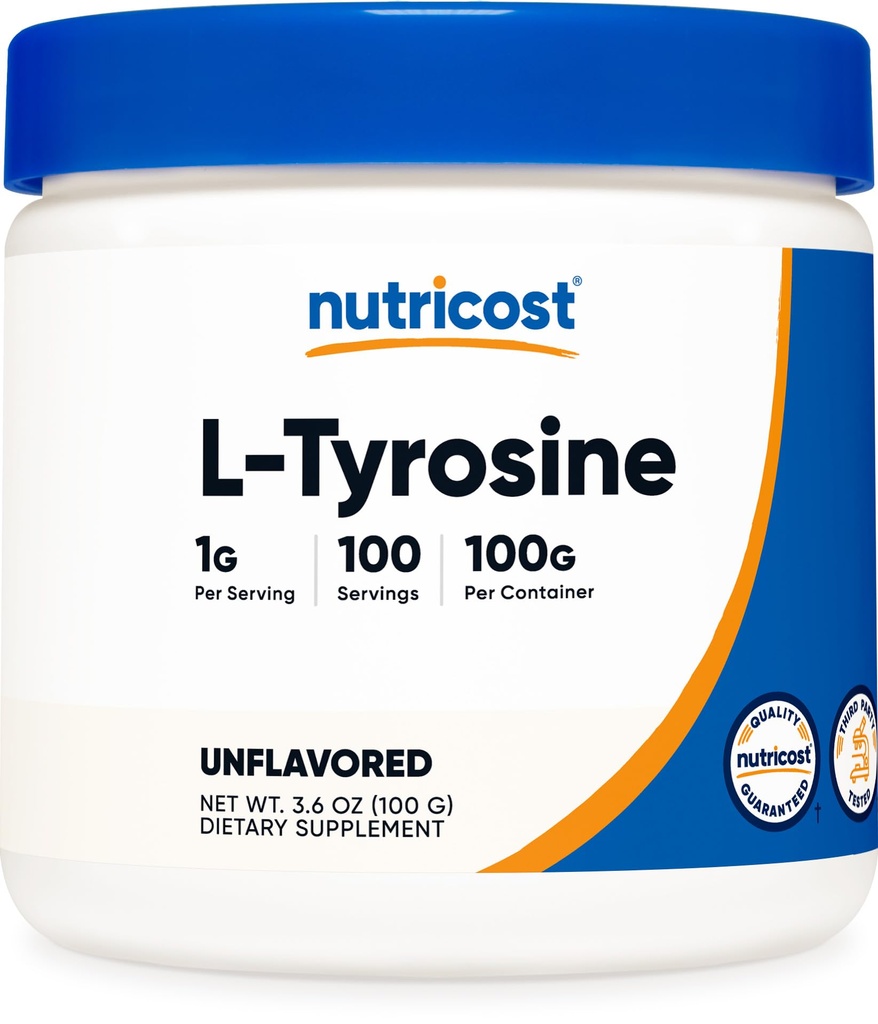 Poudre de L-Tyrosine Nutricost 100 grammes (100 portions) - 1G par portion
