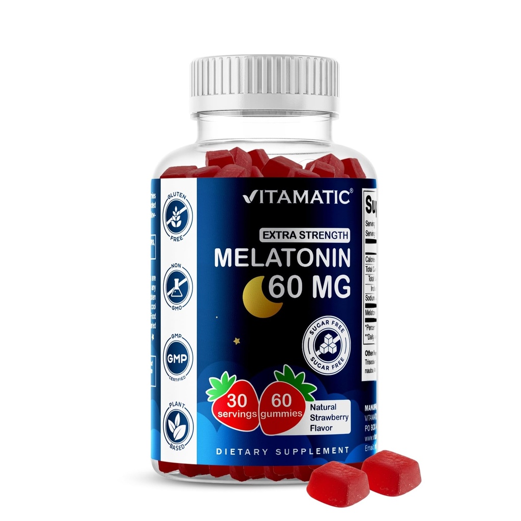 Mélatonine sans sucre vitamatique 60 mg - 60 Gommies végétariennes - Supplément de formation non-habitant