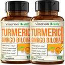 Ginkgo Biloba und Kurkuma Ergänzung w/Black Pepper & Organic Tumeric – Natürliche Kurkuma Ergänzung für Fokus, Gedächtnis, Gelenk & Gehirn Gesundheit – Vegan Ginko Biloba Kapseln w/Curcuma – 2 Pack