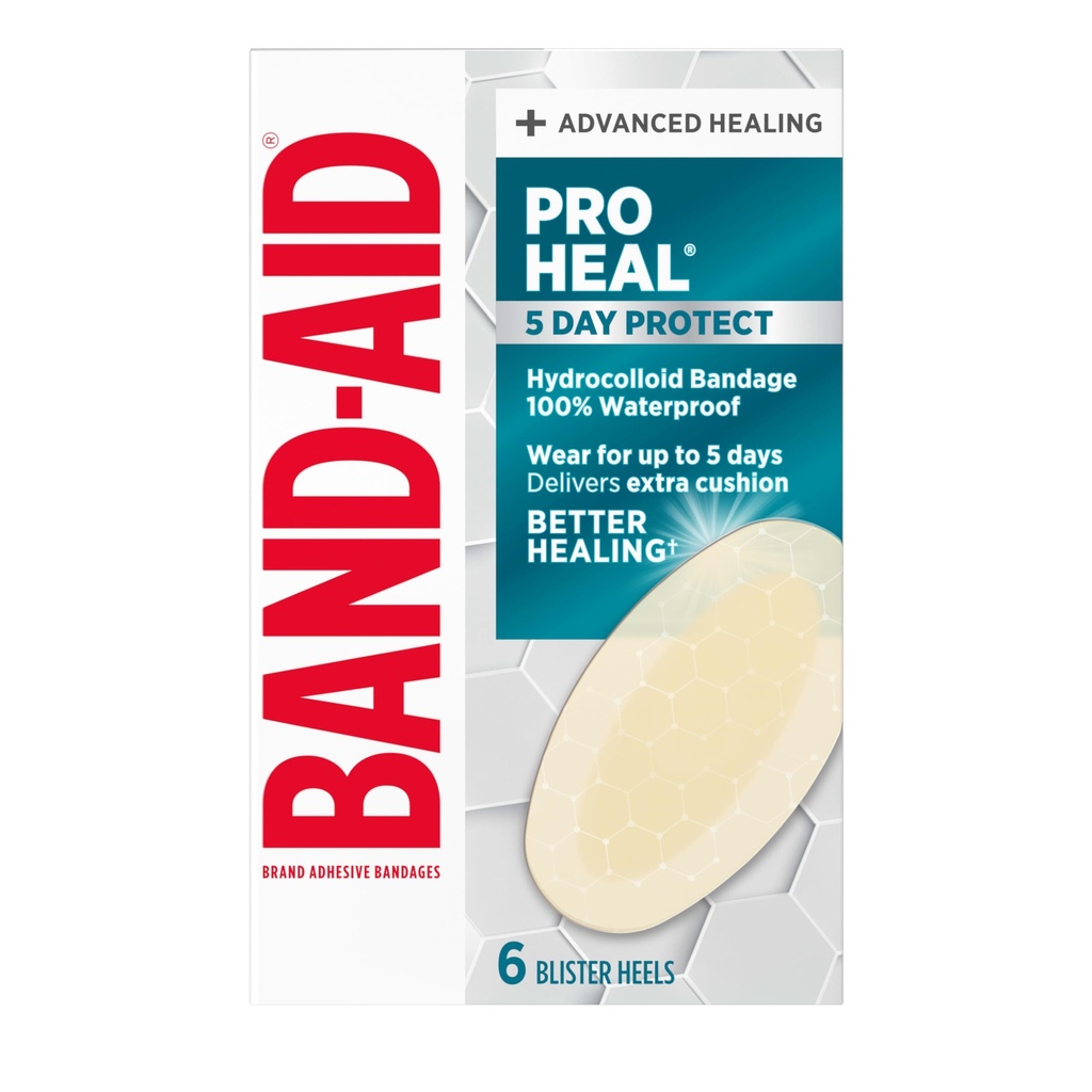 Band-Aid Marque Hydro Seal Bandes adhésives pour Blisters Talon, Plaquette imperméable et Gel hydrocolloïde Bandage, stérile et longue durée, 6 ct