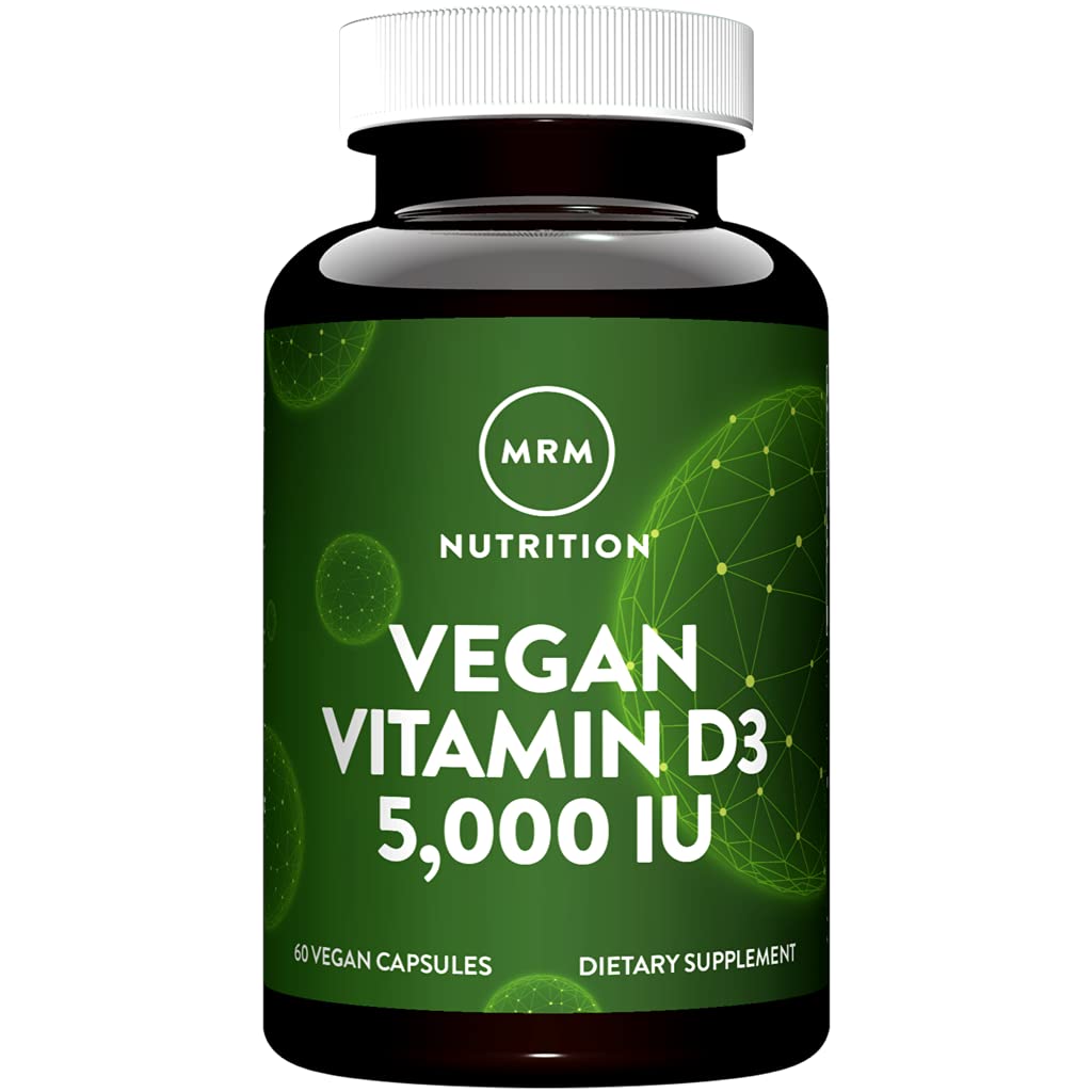 MRM Nutrition Vitamine D3 5 000 UI - Pour les femmes et les hommes - Cholecalciferol pur de haute puissance de Lichen, soutien à l'absorption du calcium végétal pour la santé des os et des immunones - Non-OGM et sans gluten - 60 portions