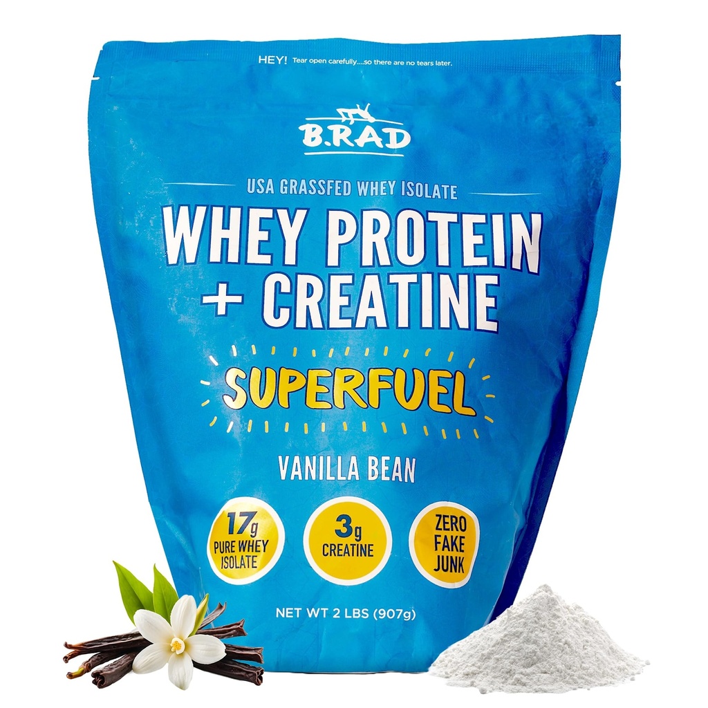 B.rad Superfuel - Grass Fed Whey Protein Isolate mit Creatine | Farm-Fresh, Easy-to-Digest, Clean Ingredients | 2 Pounds | 100% USA Sourced | Vanilla Bean