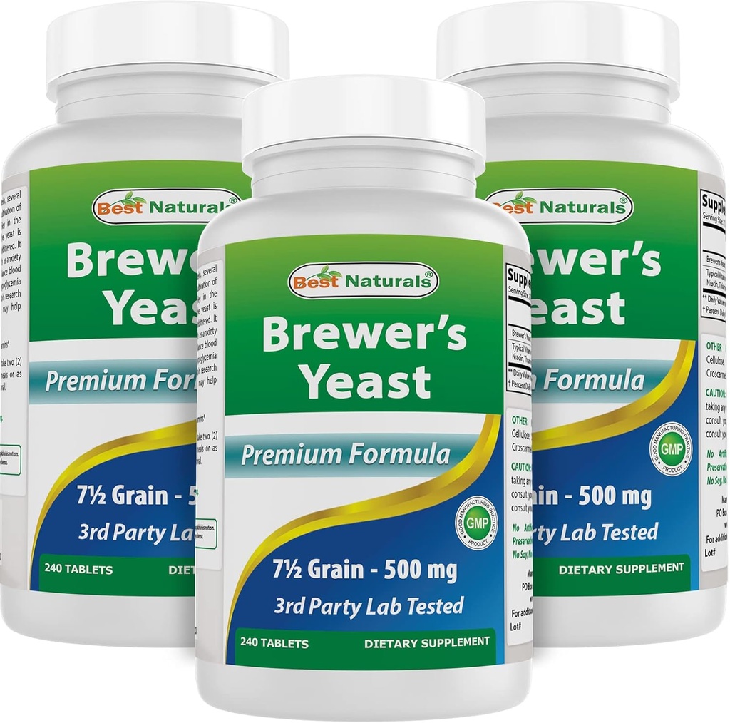 Best Naturals, Brauereien Hefe, 7-1/2 Getreide mit Vitamin B1, Vitamin B2, 1000 mg 240 Tabletten (240 Zähler (Pack von 3))