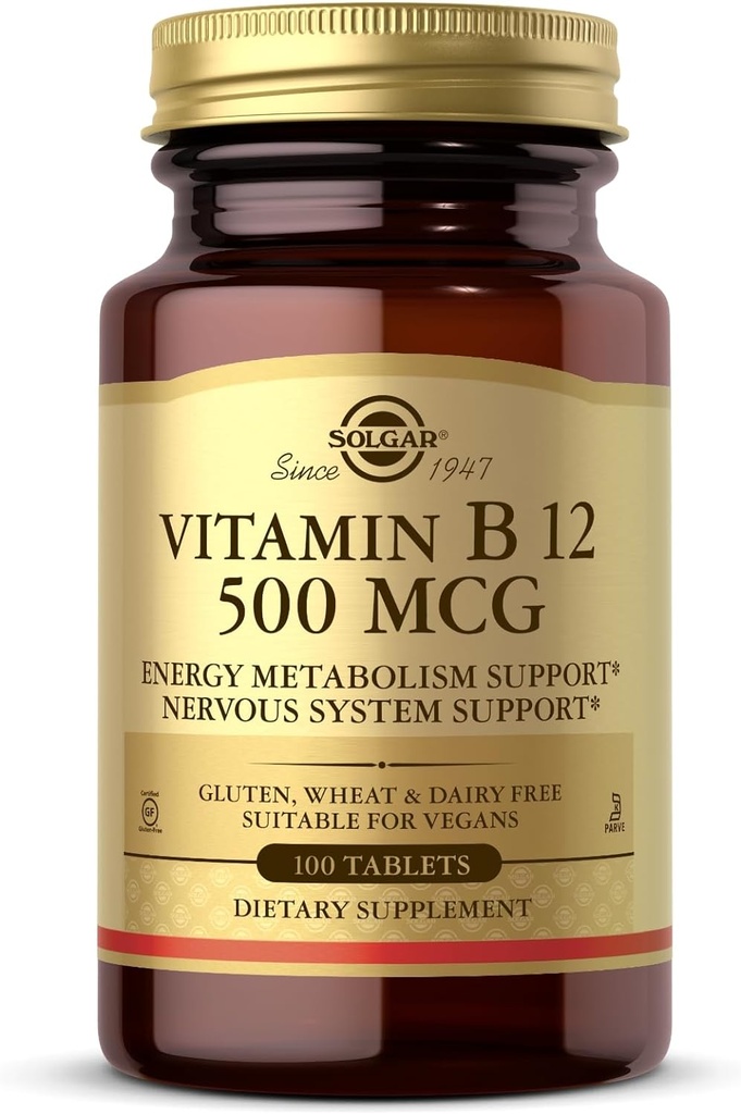 Solgar Vitamin B12 500 mcg - 100 Tabletten - Vegan, Glutenfrei, Milchfrei, Kosher - 100 Servierungen