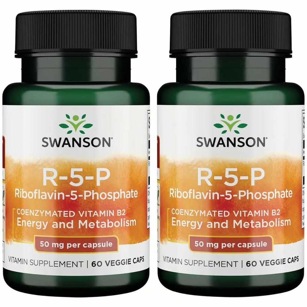 Swanson R-5-P (Riboflavin-5-Phosphate) - Supplément de vitamine B2 favorisant l'énergie, le métabolisme et la santé de la vision - Formule de bien-être naturel - (60 capsules) (2 boîtes)