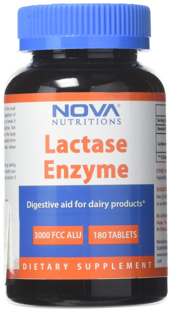 Nova Nutritions Lactase Enzyme 3000 FCC ALU 180 Tabletten