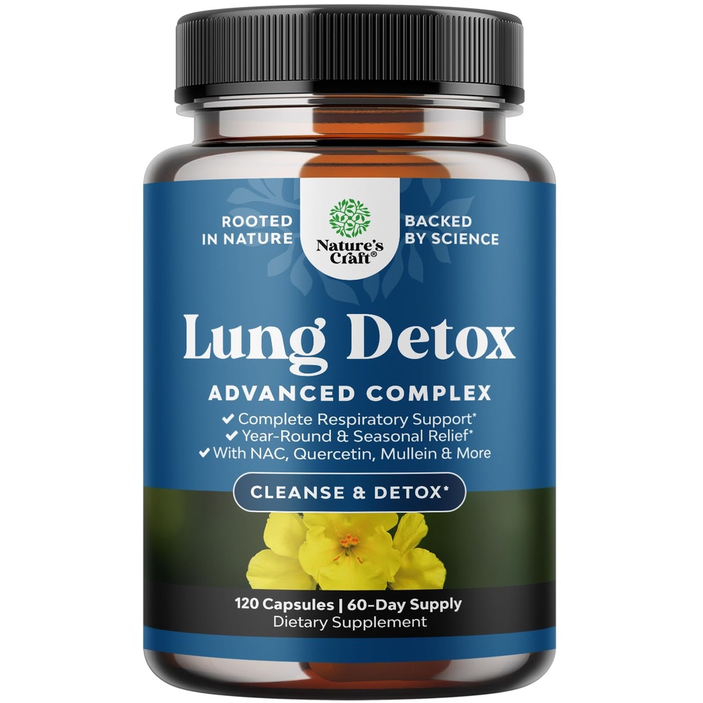 Lung Detox Mullein Leaf Capsules - Purifying Mullein Lung Cleanse Complex avec NAC Quercetin & Cordyceps Extraits - Supplément respiratoire à base de plantes foliaires pour l'immunité sinusale et le soutien respiratoire