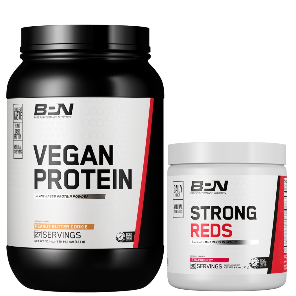 BARE PERFORMANCE NUTRITION BPN Beurre d'arachide végétalien Cookie Protein + Reds forts Strawberry Bundle