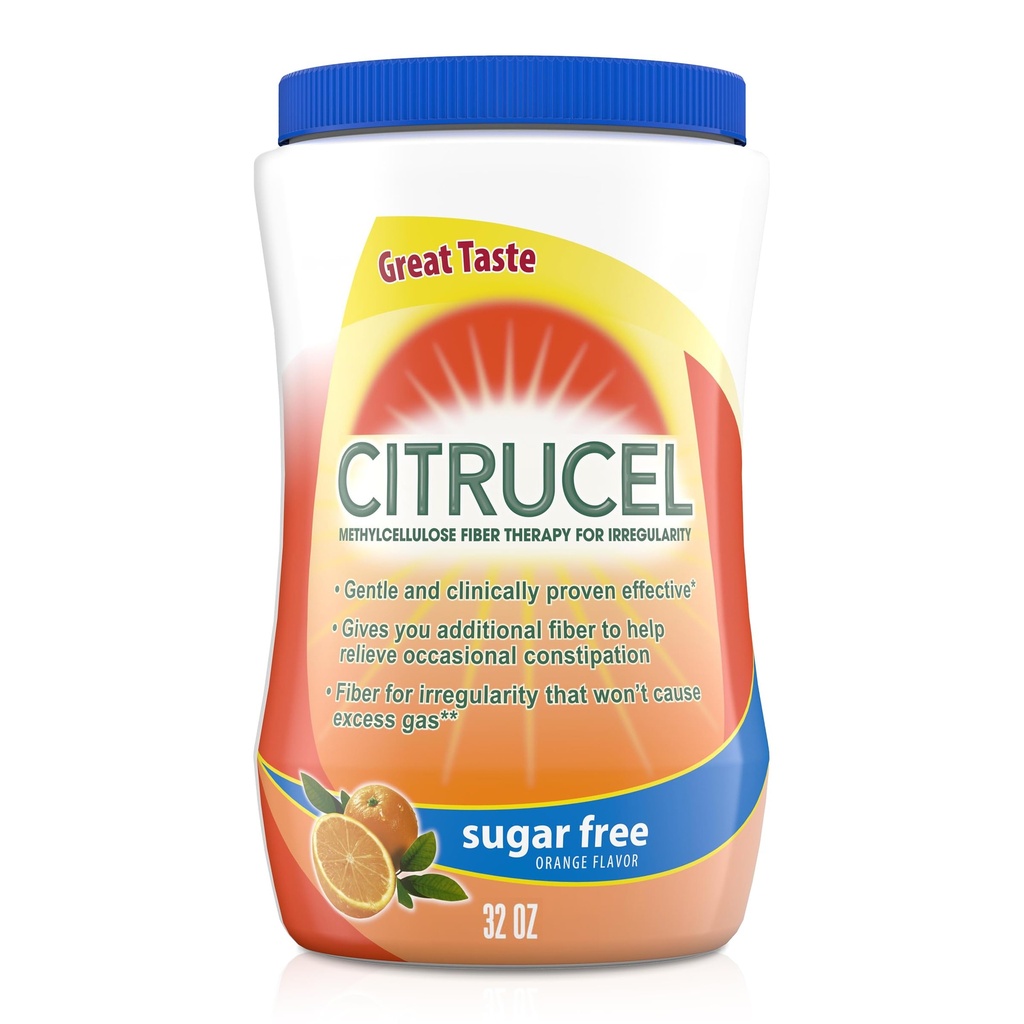 CITRUCEL Sugar Free Fiber Powder for Occasional Constipation Relief, Methylcellulose Fiber Powder, Orange Flavor - 32 Unzen