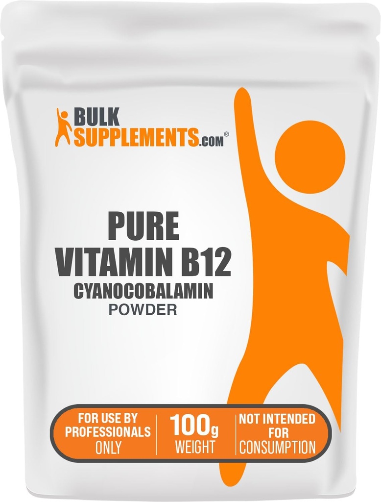 BulkSupplements.com Poudre de vitamine pure B12 - Cyanocobalamine, supplément de vitamine B12 - Sans végétalien et sans gluten, portions multiples, 100g (3.5 oz) (paquet de 1)