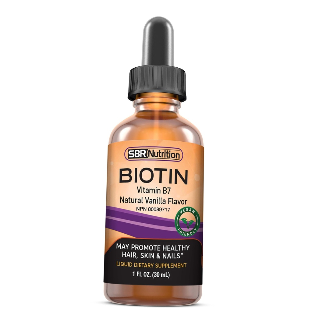 SBR Nutrition Biotine gouttes liquides, 5000mcg par portion (60) 1,0fl.oz (30ml) Vanille