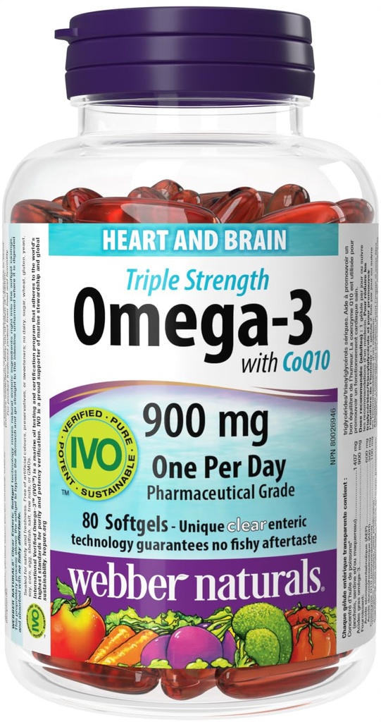 Webber Naturals Triple Strength Omega-3 mit CoQ10 enteric beschichtet 900 mg Omega-3 (EPA • DHA)/ 100 mg CoQ10, 80caps
