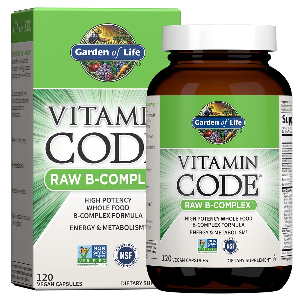 Garten des Lebens Vitamin B Complex, 120 Vegan Kapseln, hohe Potenz Vitamine für Energie und Stoffwechsel mit B6, Folat & B12 als Methylcobalamin Plus Probiotics