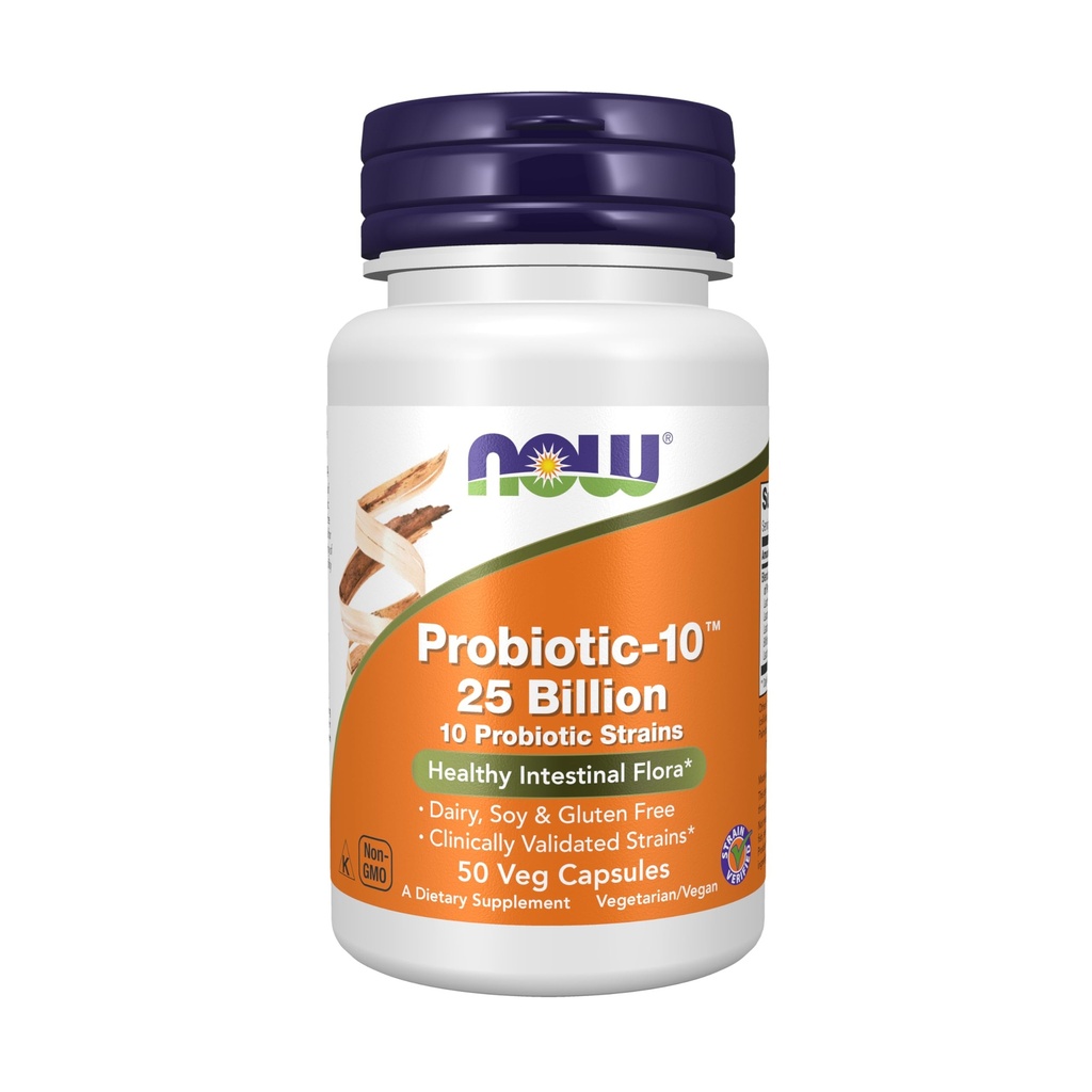 MAINTENANT compléments alimentaires, Probiotic-10TM, 25 milliards, avec 10 souches probiotiques, laitiers, sans soja et sans gluten, souche vérifiée, 50 capsules de légumes