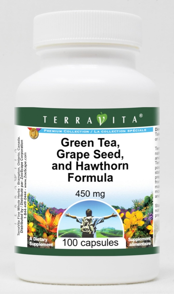 High Blood Pressure Support - Green Tea, Grape Seed and Hawthorn - 450 mg (100 Capsules, ZIN: 517080)