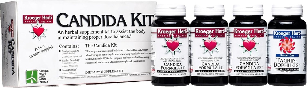 Kroeger Herb Products, Kit de soutien Candida, Supplément nutritionnel digestif, Gut Health, Fonction intestinale optimale, Non-OGM, Sans gluten, Sans conservateurs, Fabriqué aux États-Unis